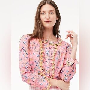 J.Crew Cotton Poplin Ruffle Blouse in Liberty Wheat Bouquet Floral Print Size M